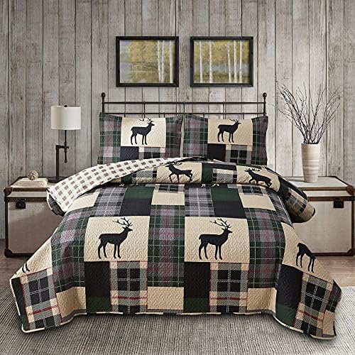 Ycosy Moose Deer Quilt Set Twin Size Reversible Bedspread 1