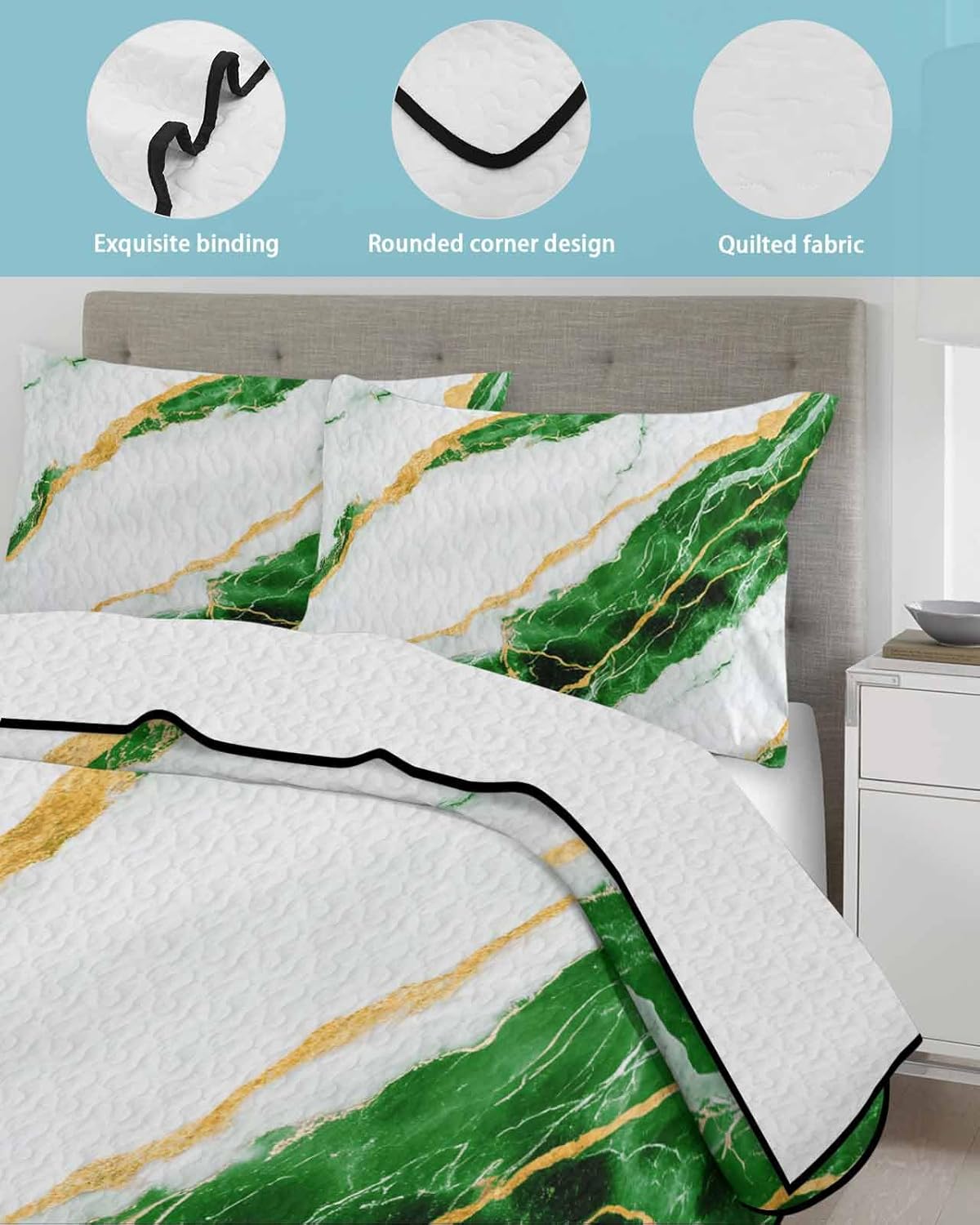 Stongaro Marble Green Twin XL Comforter Set 3 Pieces