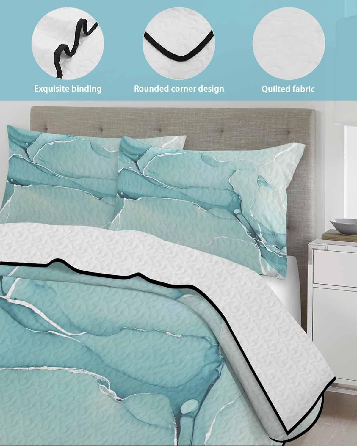 PRINT PICTURE ARTHOME Twin XL Blue Marble Quilt Set with Pillow Covers