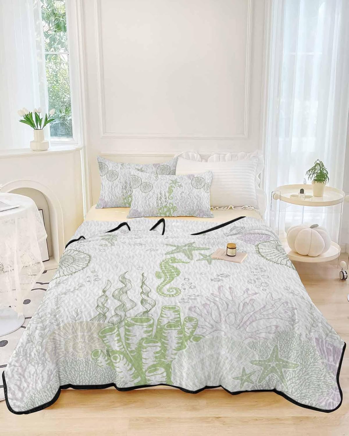 Coastal Sage Green Twin XL Quilt Set with 2 Pillow Shams