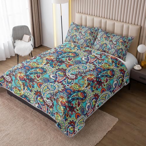 Boho Style King Quilt Set with 2 Pillowcases