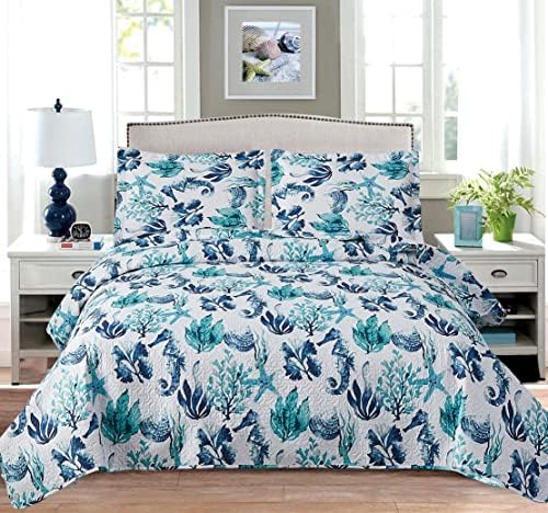 Jarson 3 Pcs Summer Coastal Quilt Set Twin Size