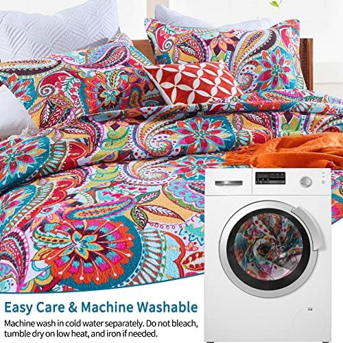 Qucover Cotton Twin Quilt Set with Paisley Pattern