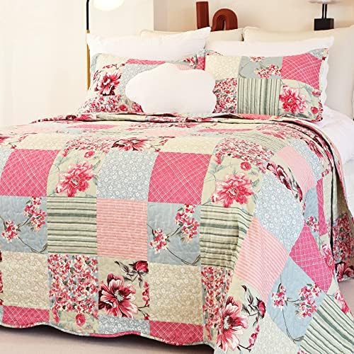 Cmfshape Floral Queen Quilt Set with Pillow Cases