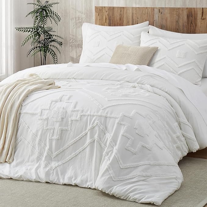 Luxury Tufted Duvet Cover Set Ivory 3 Pcs
