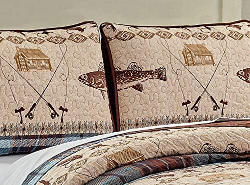 River Fly Fishing Themed Rustic Cabin Bedspreads Twin Set