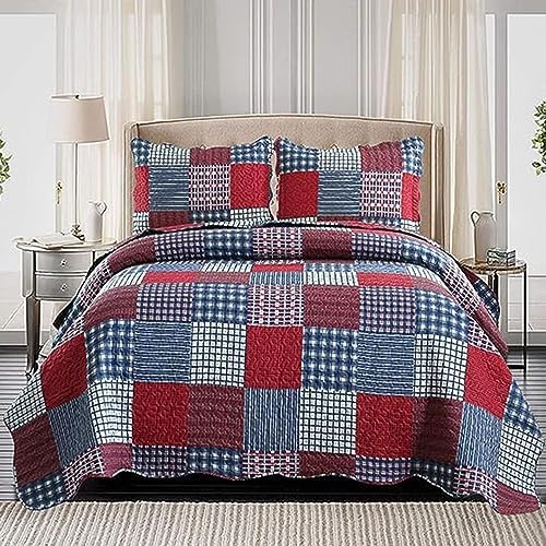 Hailea Red Blue Plaid Quilt Set Twin Size
