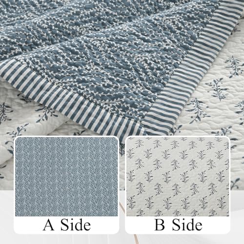 Finlonte Queen Size Cotton Quilt Set - 3 Pcs Grayish BlueWhite