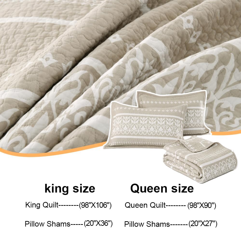 BCOTTOND Boho King Quilt Set 3 Piece All Season