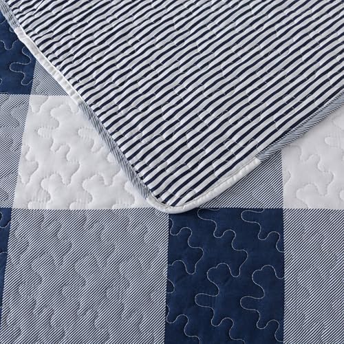Soul Lane Blue White Buffalo Plaid Quilt Set - King Size