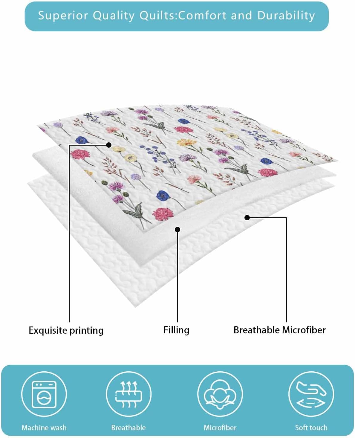 RisQiten Twin XL Quilt Set with Reversible Design