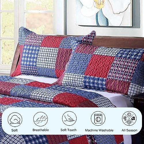 Hailea Red Blue Plaid Quilt Set Twin Size