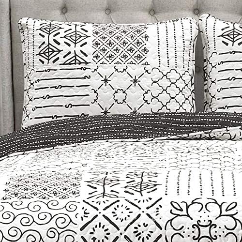 Lush Decor Charcoal Monique 3 Piece Reversible Quilt Set