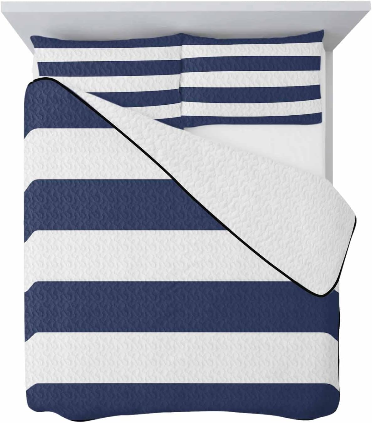 Chees D Zone Twin XL Quilt Set Navy Blue Nautical Stripes