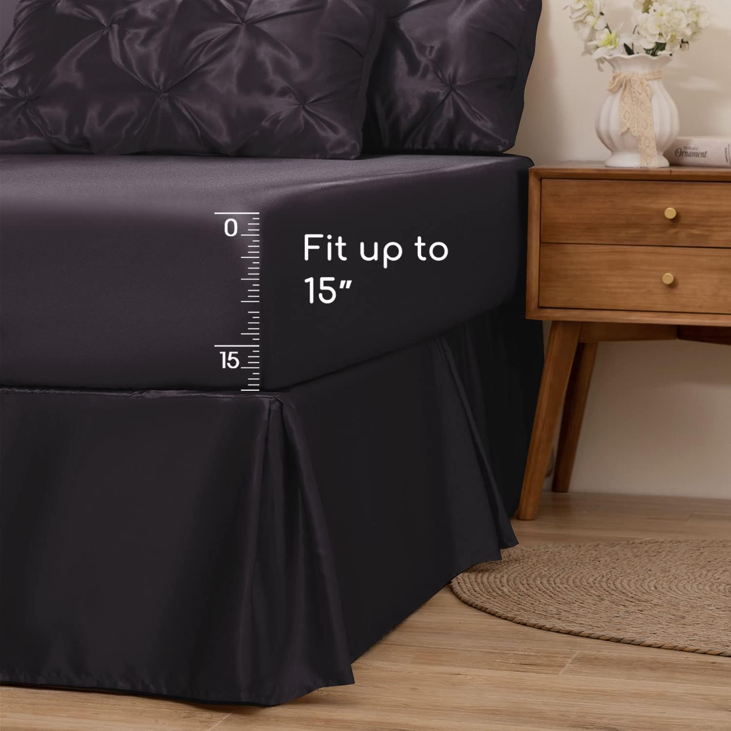 MRHM Satin Comforter Set Twin XL 5 Piece Black