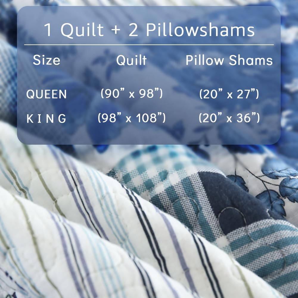 Camandy Cotton Reversible Quilt Bedding Set 3 Pieces King Size