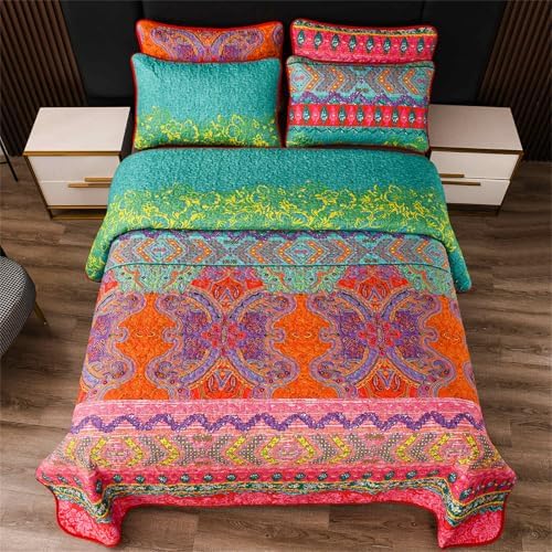 YASMENG Boho Quilt Set Queen Size 3 Piece