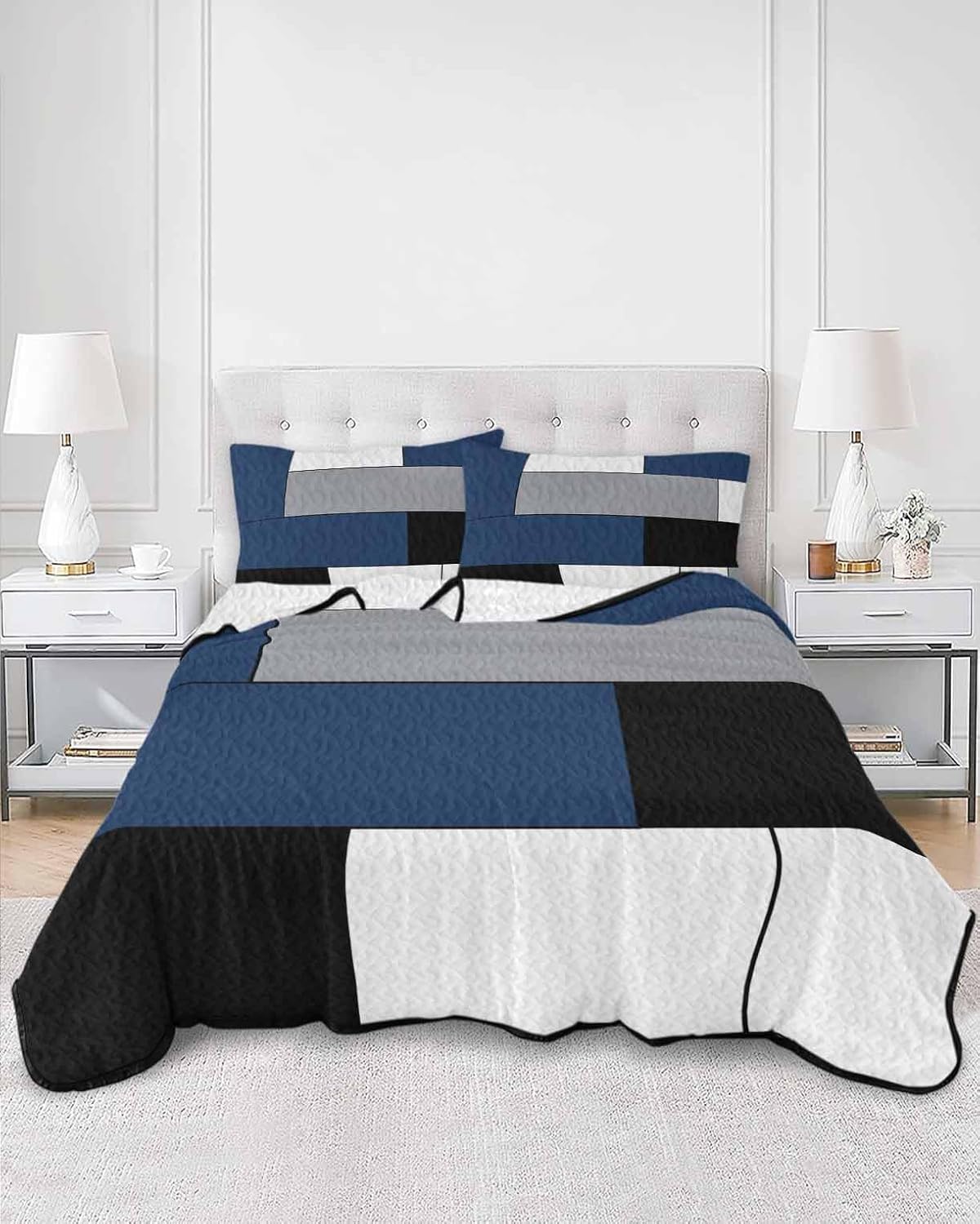 Twin XL Quilt Bedding Set - Navy Blue Grey
