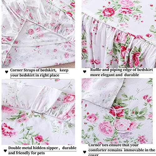 FADFAY 4-Piece Premium Cotton Bedding Set with Pink Rose Print