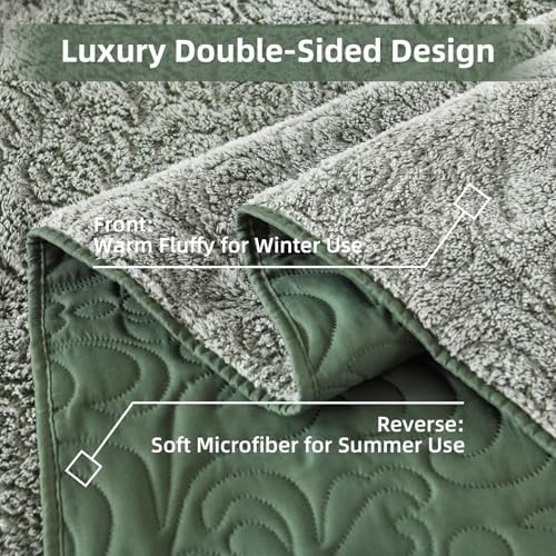 Dobuyly Fluffy Green Queen Quilt Bedding Set