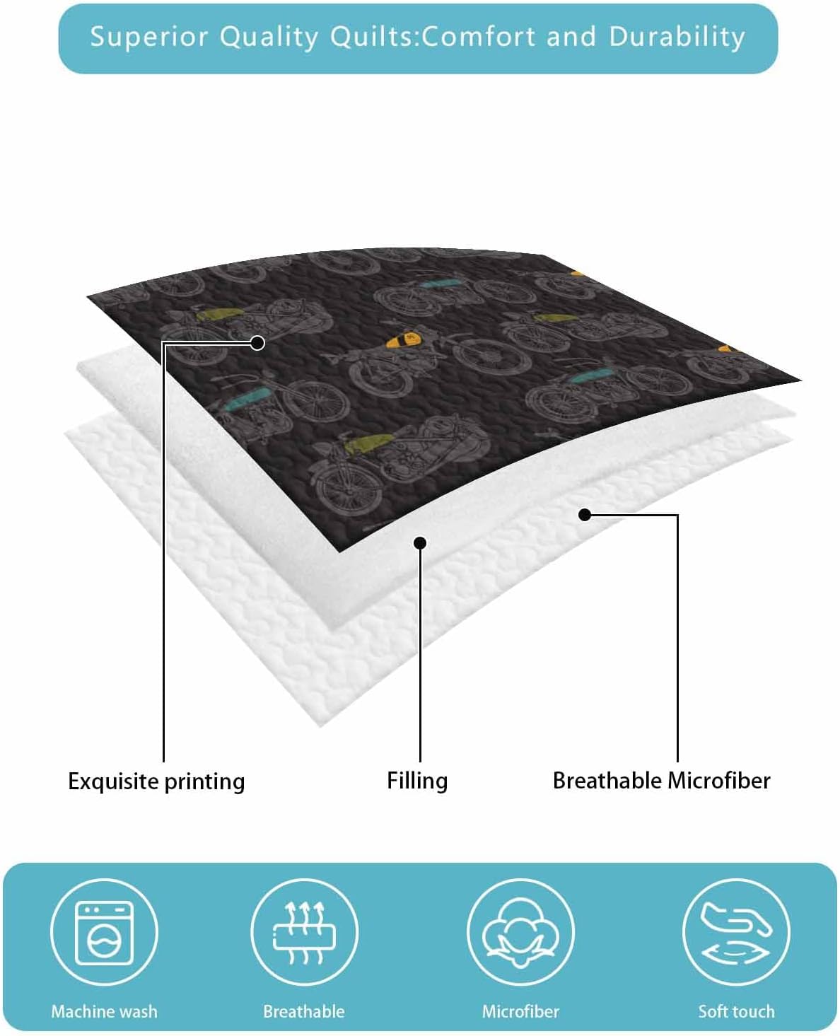 TocaHome Summer Quilt Twin XL Set with 2 Pillowcases