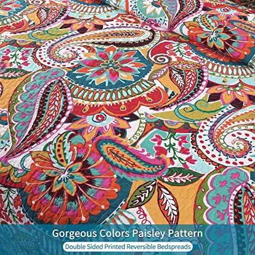 Qucover Cotton Twin Quilt Set with Paisley Pattern