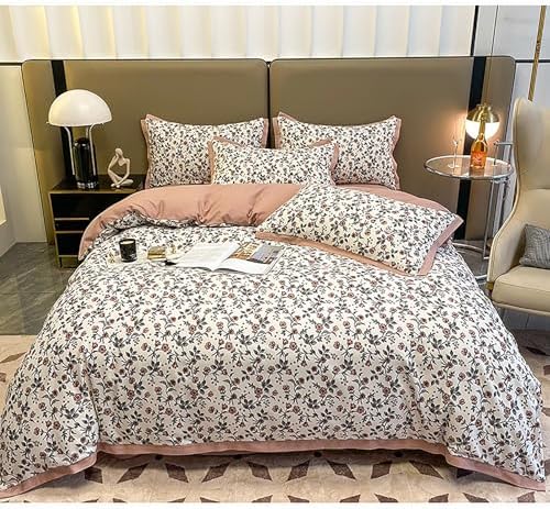 Floral Bed Sheet Set Thickened Sanding Cotton Elegant Wide Brim 4 Piece