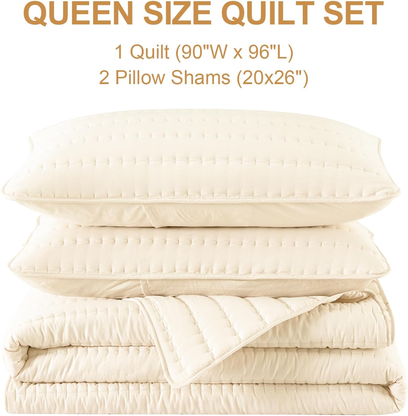 HiSnug Cream Queen Quilt Bedding Set 3 Pieces