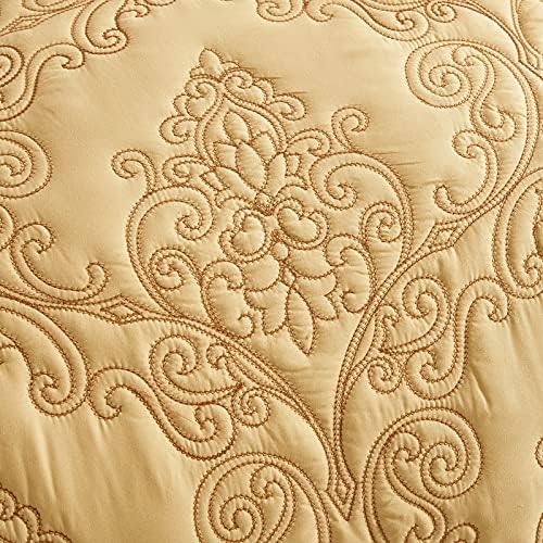 CHIXIN Oversized King Bedspread Coverlet Set - Honey-Gold Damask Paisley Pattern
