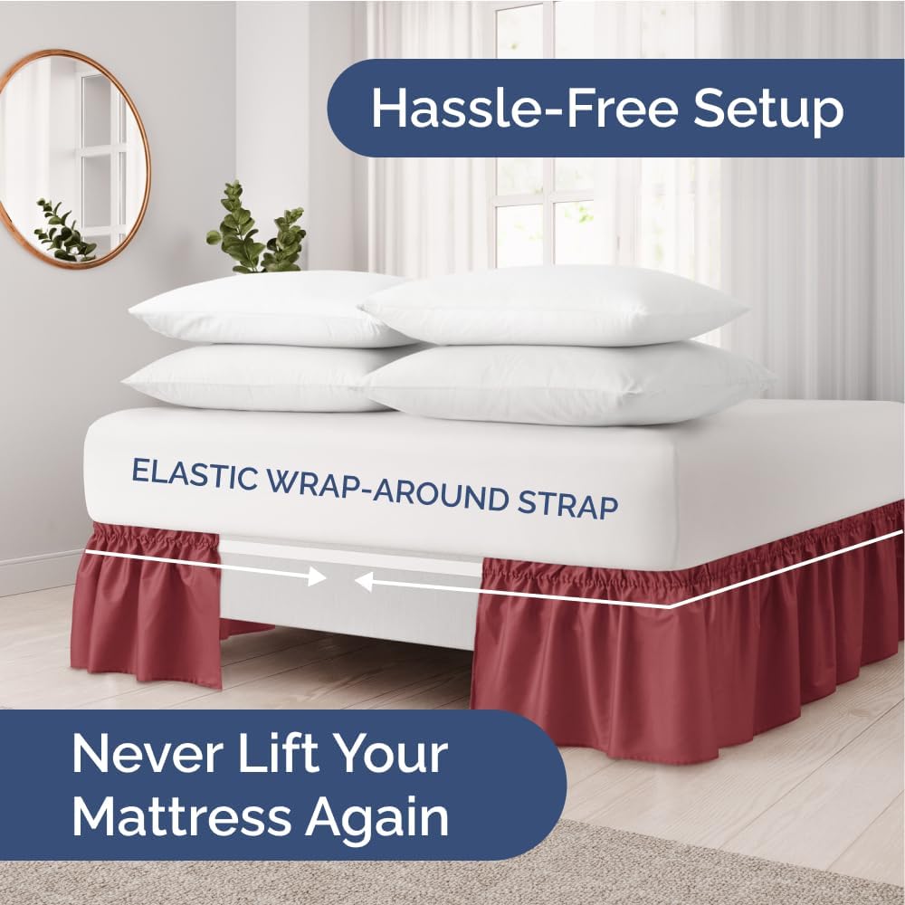 CGK Unlimited Wrap Around Dust Ruffle Bed Skirt Set - Burgundy 1