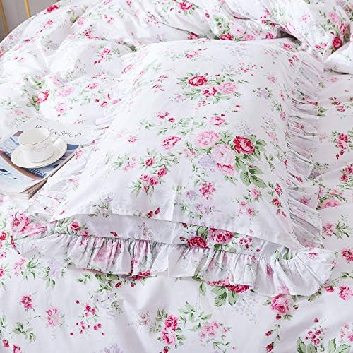 FADFAY 4-Piece Premium Cotton Bedding Set with Pink Rose Print