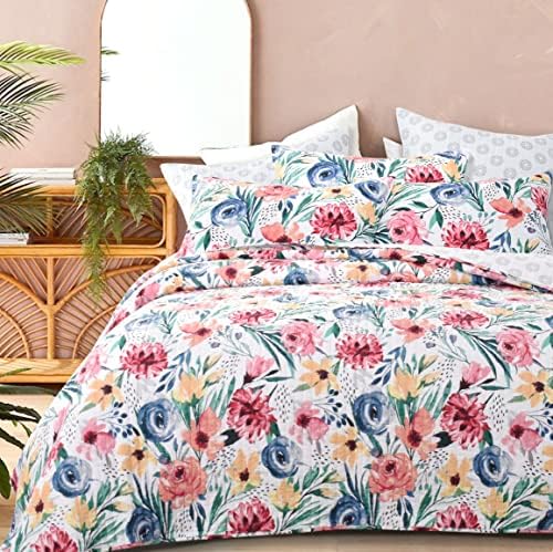 Twin Quilt Set 2-Piece Reversible Cotton Bedspread with Shams in Pink