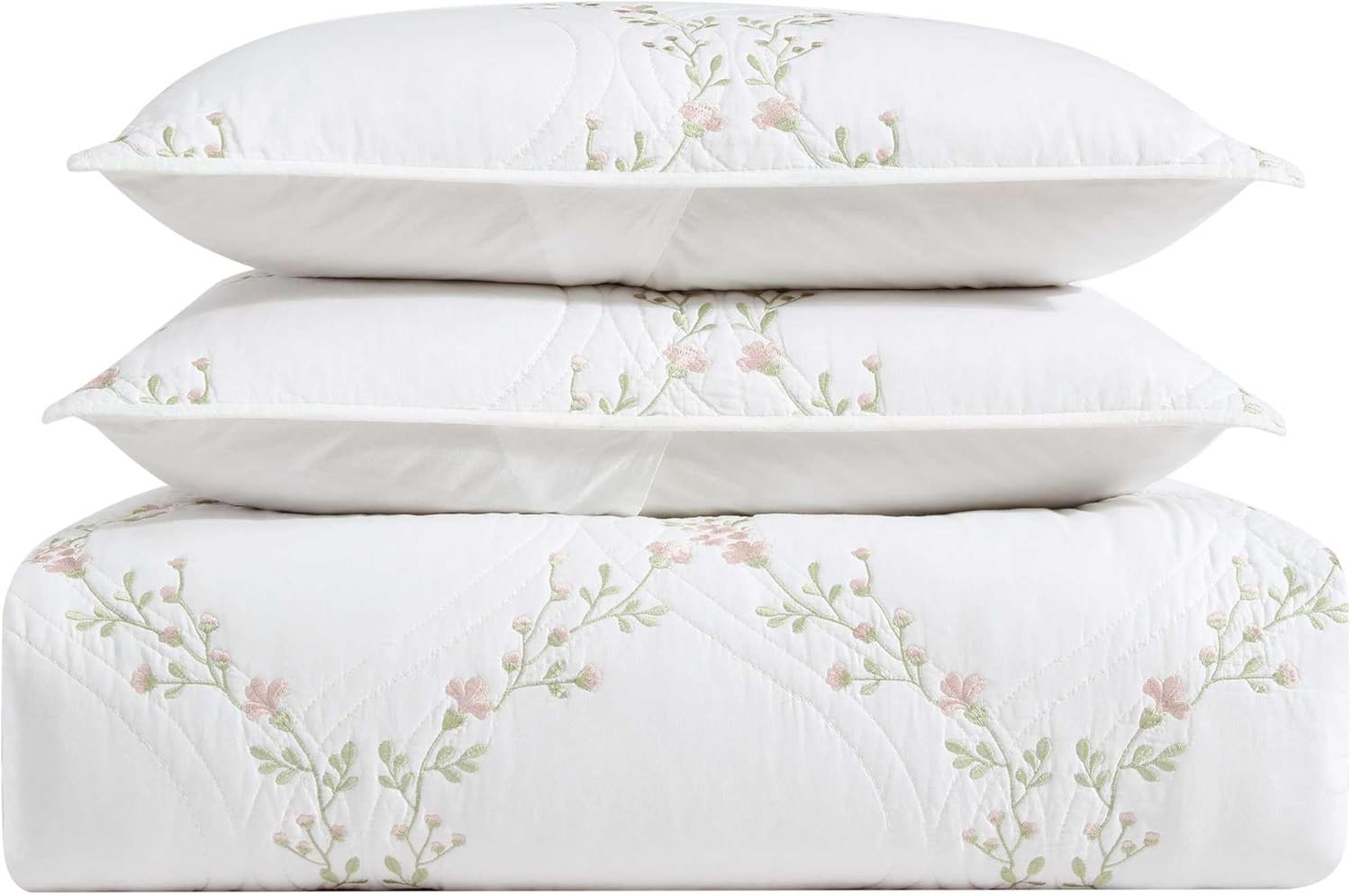 Laura Ashley Twin Quilt Set with Floral Embroidery