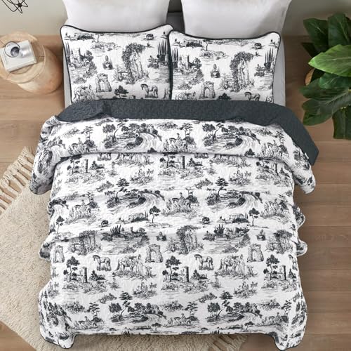 Drucon Black Farmhouse Quilt Set for King Size