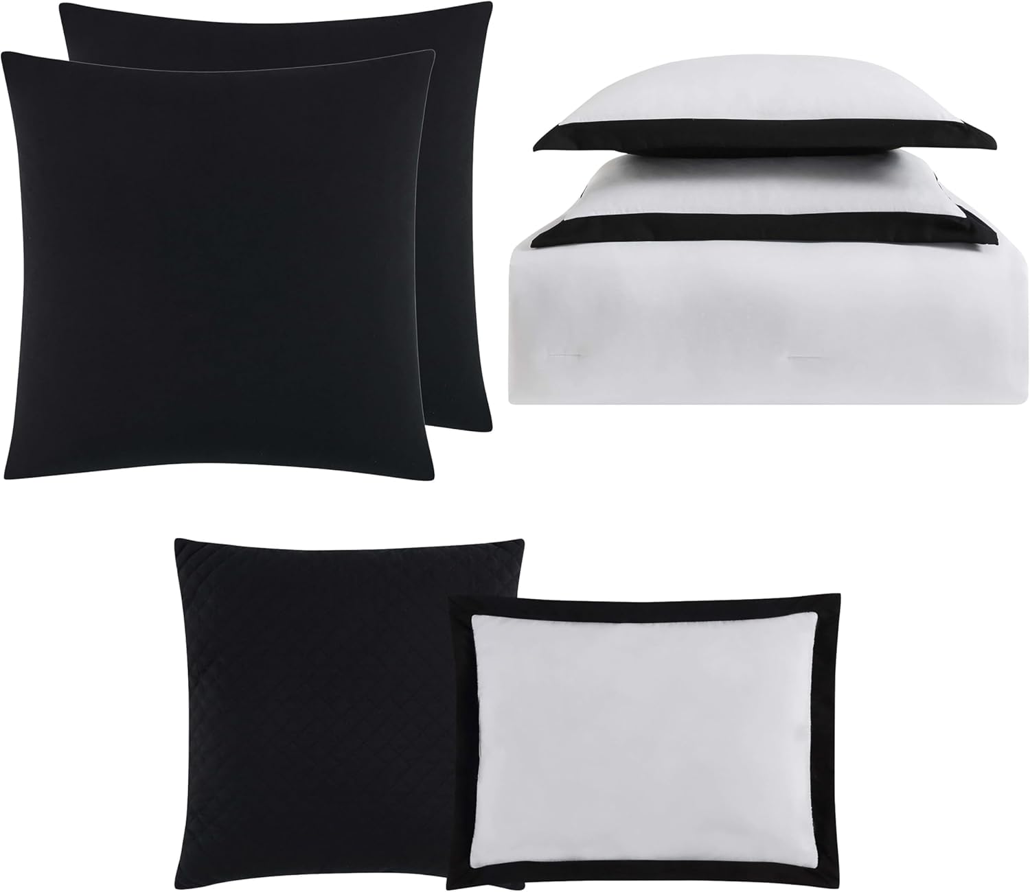 TRULY SOFT Hotel Themed Comforter Set White and Black 7-Piece