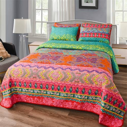 YASMENG Boho Quilt Set Queen Size 3 Piece