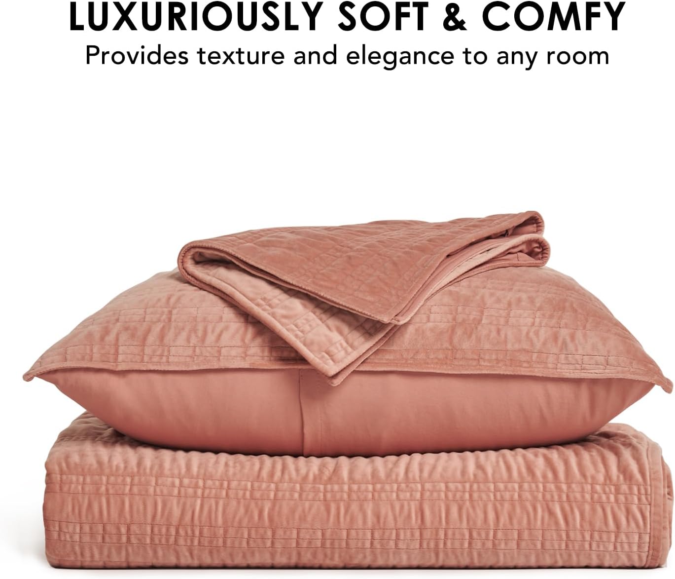 EVERGRACE Velvet Quilt Set Queen Size Pink Clay