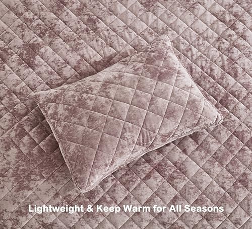 Chezmoi Lux Dusty Pink Velvet Quilt King Set