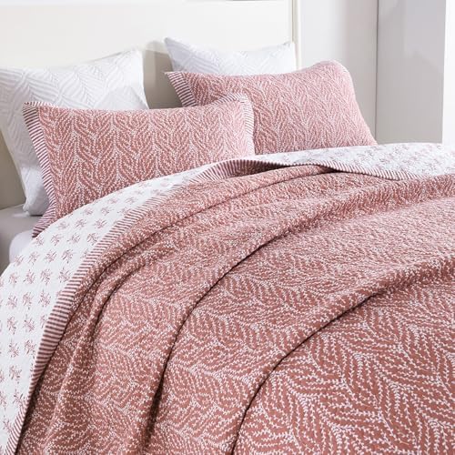 SahSahCasa Queen Quilt Set 100 Cotton Botanical Pattern 3 Pieces