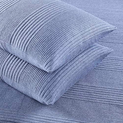 Brielle Home Atlas Jersey Knit Quilt Set - Medium Blue Twin 1