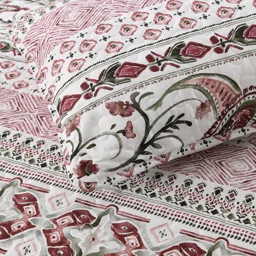 Boho Paisley Red Quilt Set Reversible Twin Size