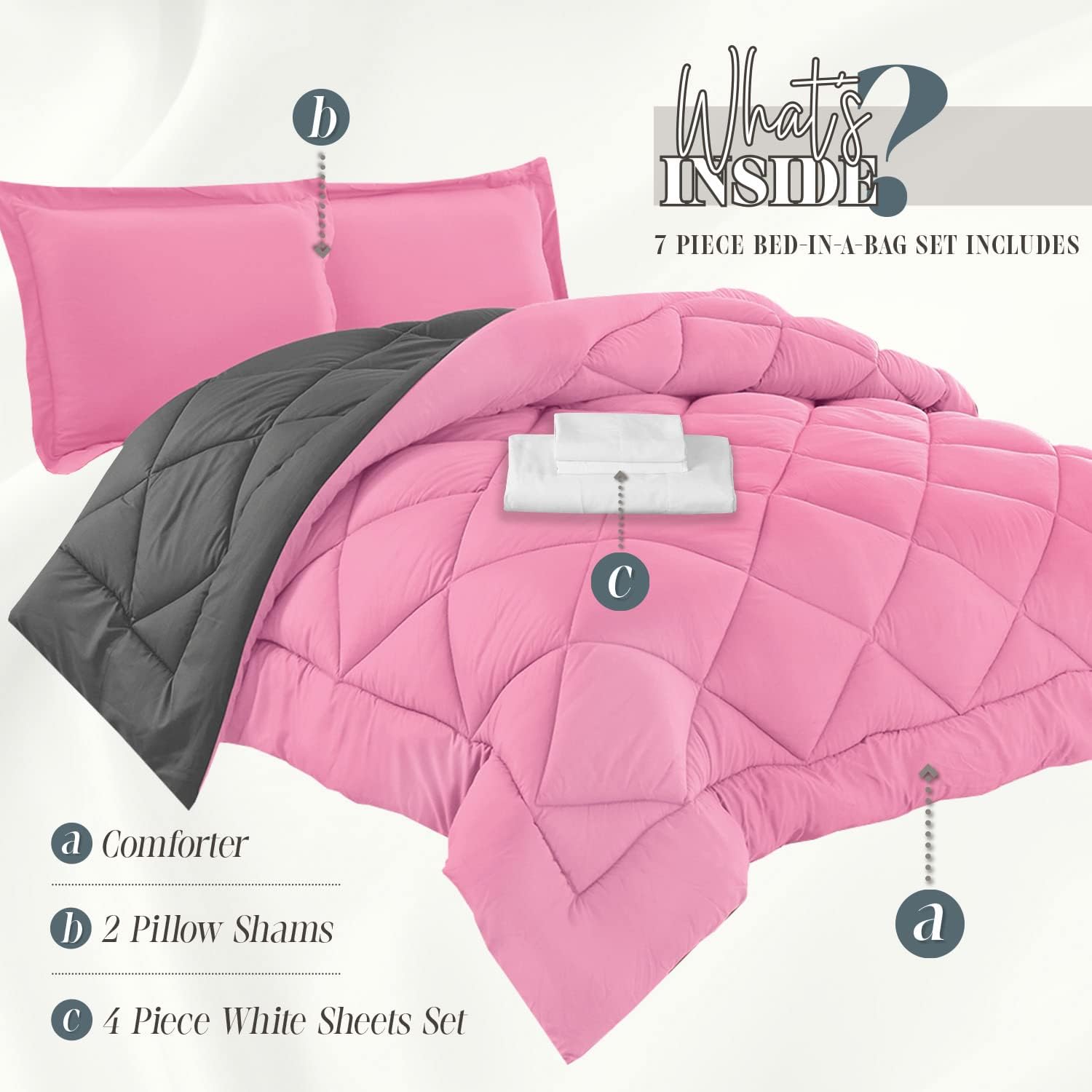 Elegant Comfort 7-Piece Twin XL Bed-in-a-Bag - PinkGray