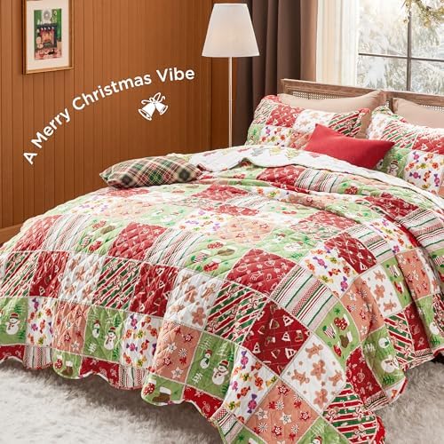 Bedsure Christmas Quilt Set King - Red and Multicolor
