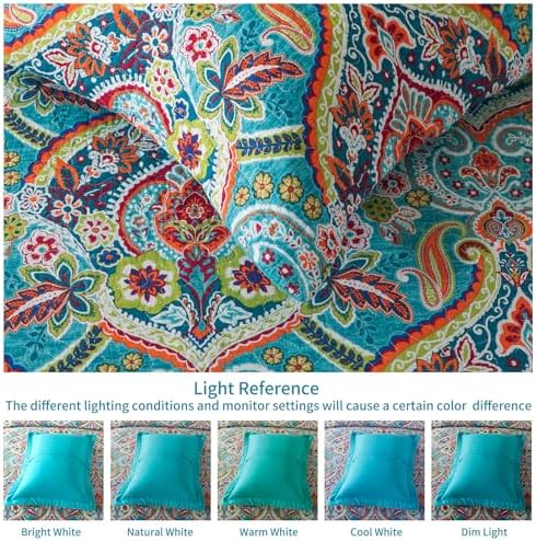BEDISELY Queen Size Quilt Set - Teal Damask Reversible Bedspread Blanks