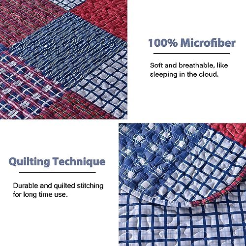 Hailea Red Blue Plaid Quilt Set Twin Size