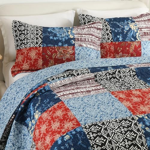 Secgo Twin Comforter Set - 100 Cotton Quilts Black Bedspread with Pillow Shams
