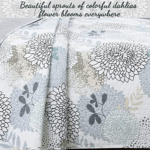 Cozy Line Nina Trista Flowers Aqua Blue Reversible Quilt Bedding Set