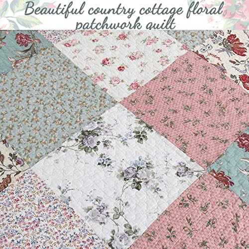 Cozy Line Floral Patchwork Quilt Bedding Set Queen 3 Piece