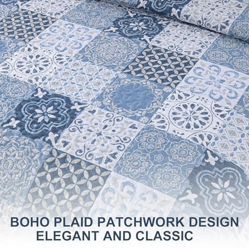 Dobuyly Blue Quilt Set King Size 3 Piece