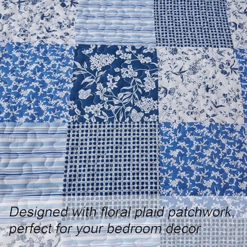 Mybedsoul Blue Plaid Quilt Set Twin Size 2 Pieces